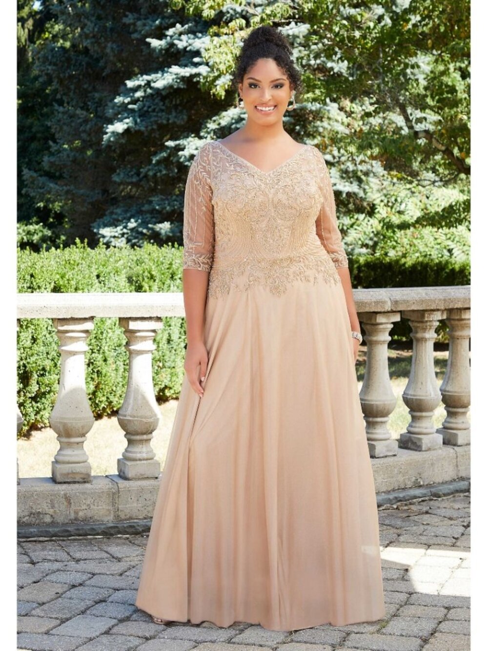 Bronze Beaded Long Sleeve Mother of the Bride/Groom Gown MGNY 72618
